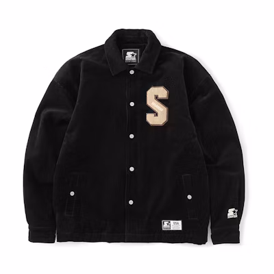 STARTER Black Corduroy Vintage Letter Print Thick Jacket Unisex Casual Style. STH4C2695M-BK01