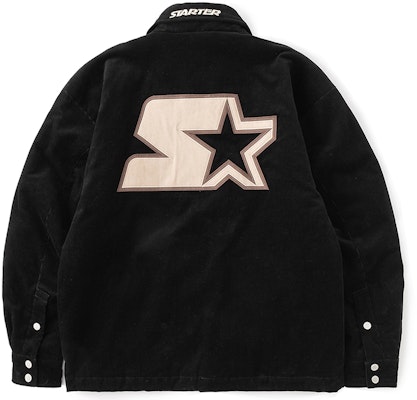 STARTER Jaket Tebal Unisex Corduroy Hitam Vintage Letter Print Gaya Kasual. STH4C2695M-BK01 Lookbook STARTER Jaket Tebal Unisex Corduroy Hitam Vintage Letter Print Gaya Kasual. STH4C2695M-BK01