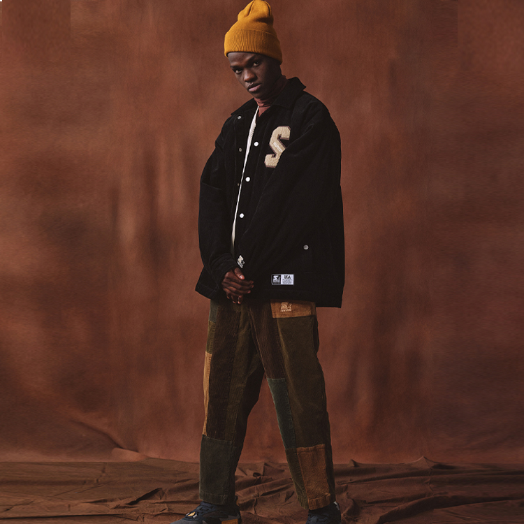 Purchase STARTER Jaket Tebal Unisex Corduroy Hitam Vintage Letter Print Gaya Kasual. STH4C2695M-BK01