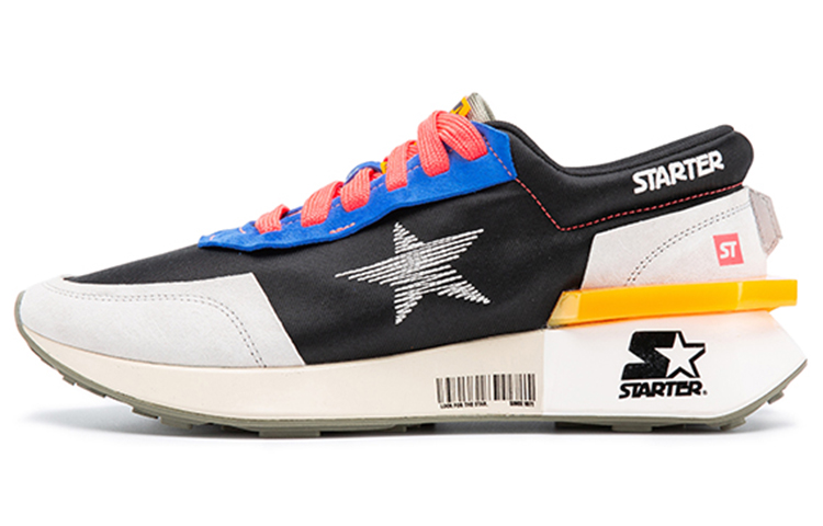 STARTER Black White Blue 'Geometric Deconstructed Color-Block Embroidery'