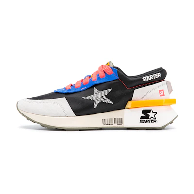 STARTER Black White Blue 'Geometric Deconstructed Color-Block Embroidery'