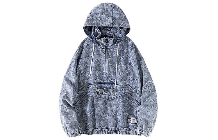 STARTER Camo Print Half-Button Denim Hoodie Unisex Denim Blue STG3C5903M-BL06