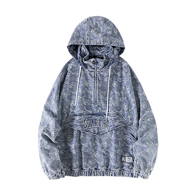 STARTER Camo Print Half-Button Denim Hoodie Unisex Denim Blue STG3C5903M-BL06