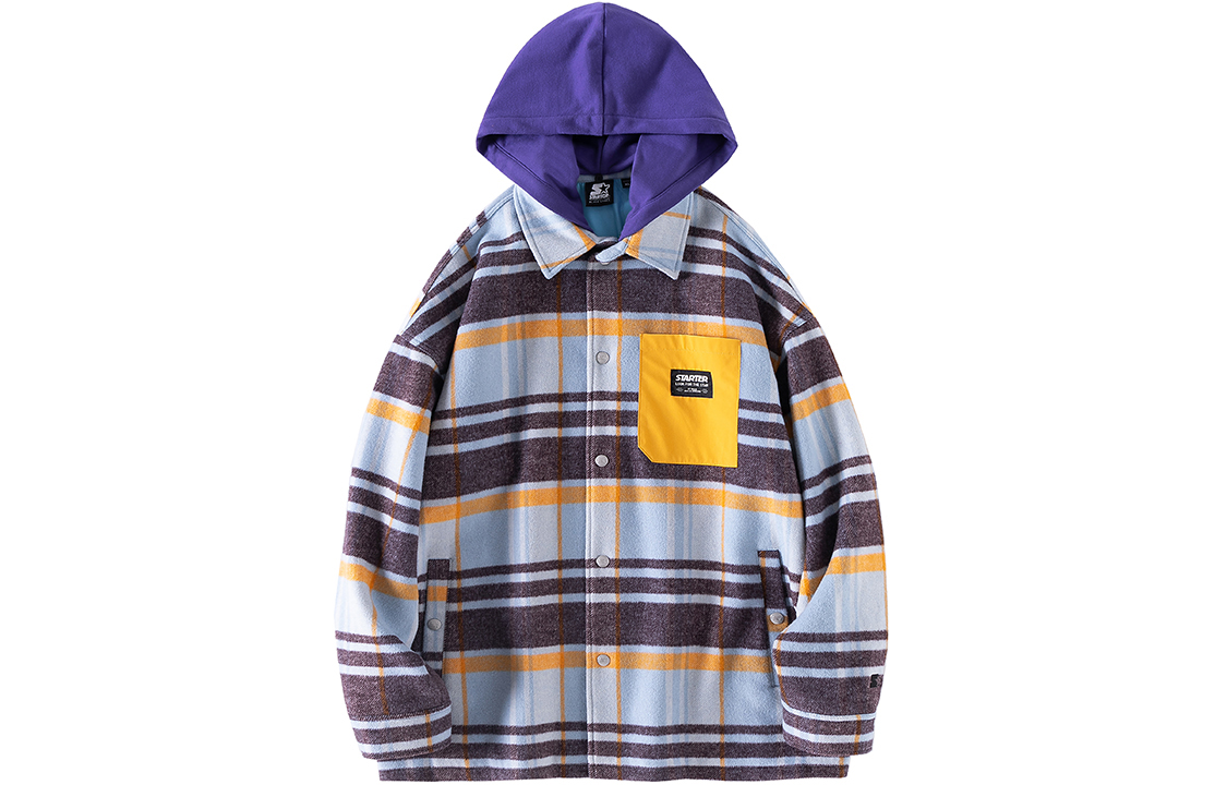 STARTER Checkered Patchwork Detachable Hood Jacket Unisex Blue STG4C1015M-BL03