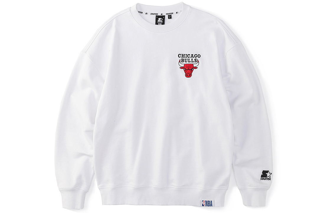 STARTER Chicago Bulls Letter Print Crewneck Pullover Sweatshirt White Unisex STH3C1291M-WH01