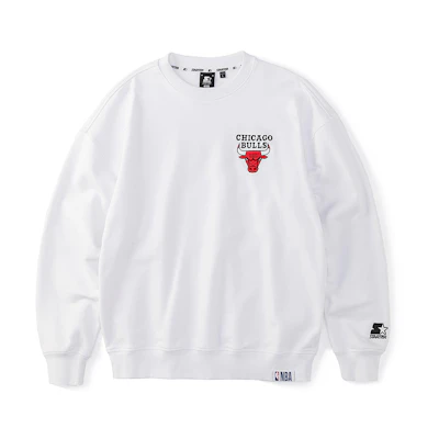 STARTER Chicago Bulls Letter Print Crewneck Pullover Sweatshirt White Unisex STH3C1291M-WH01