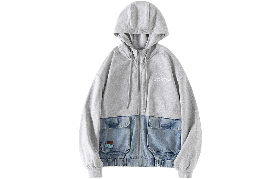 STARTER Fleece Hoodie Jacket with Large Pockets - Light Heather Gray Unisex STH1C5909M-GY18
