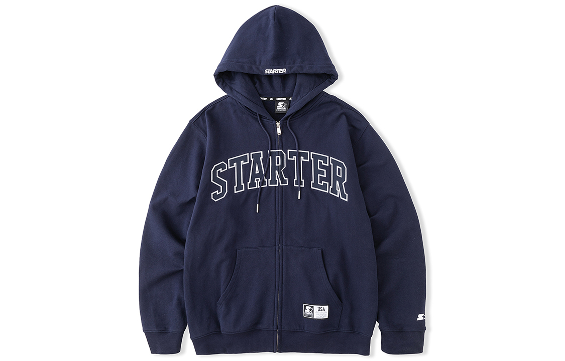STARTER Letter Print Loose Fit Zipper Hoodie Unisex Dark Blue STH4C0601M-NV03