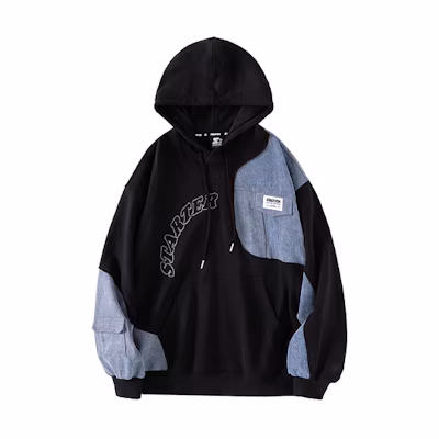 STARTER Letter Print Patchwork Drawstring Hoodie Unisex Black STG4C1216M-BK01