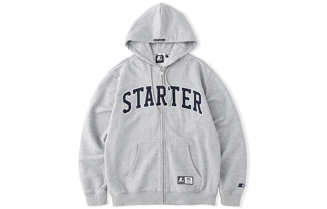 STARTER Logo Print Loose Fit Zip Hoodie Unisex Light Heather Gray STH4C0601M-MG02
