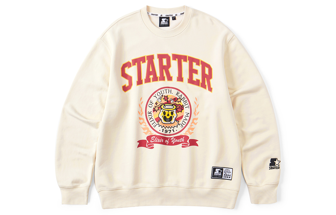STARTER Lunar Rabbit Letter Print Crewneck Sweatshirt Unisex Birch White Retro Style STI1C1297M-WH13