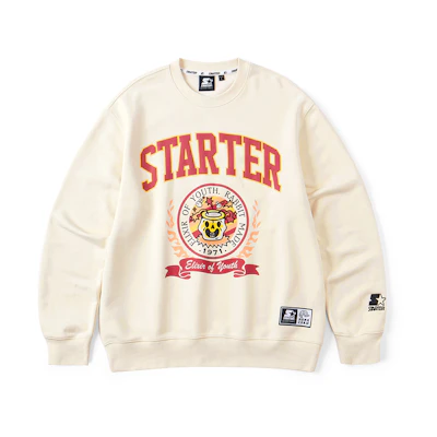 STARTER Lunar Rabbit Letter Print Crewneck Sweatshirt Unisex Birch White Retro Style STI1C1297M-WH13
