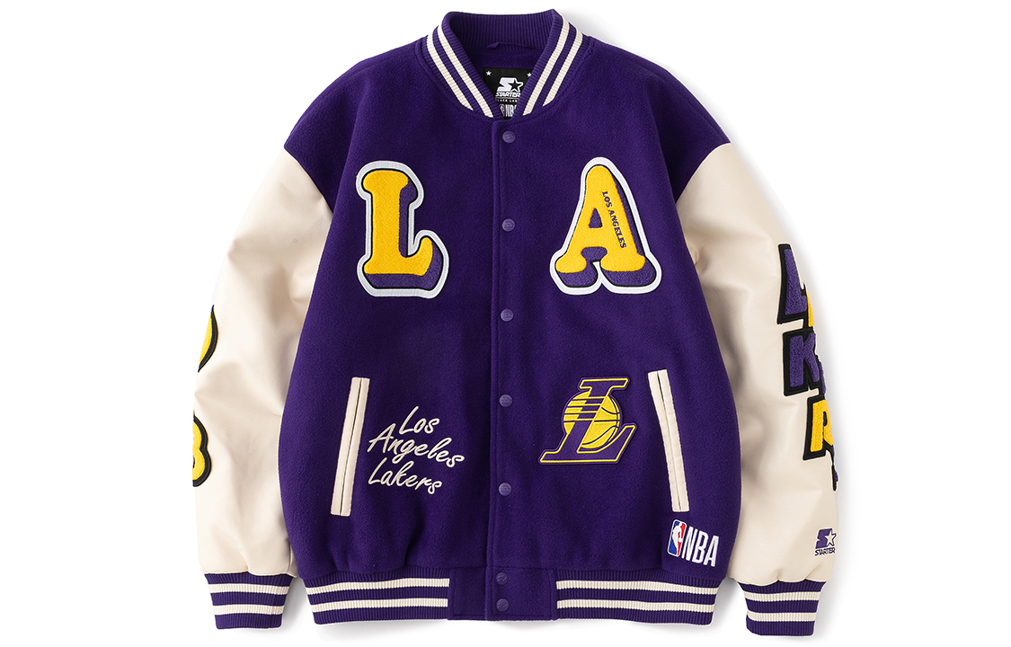 Order STARTER NBA Lakers Jaket Varsity Ungu Retro Patch Letter Unisex. STH4C2895M-PU09