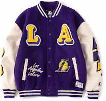 Order STARTER NBA Lakers Retro Letter Patch Purple Varsity Jacket Unisex STH4C2895M-PU09