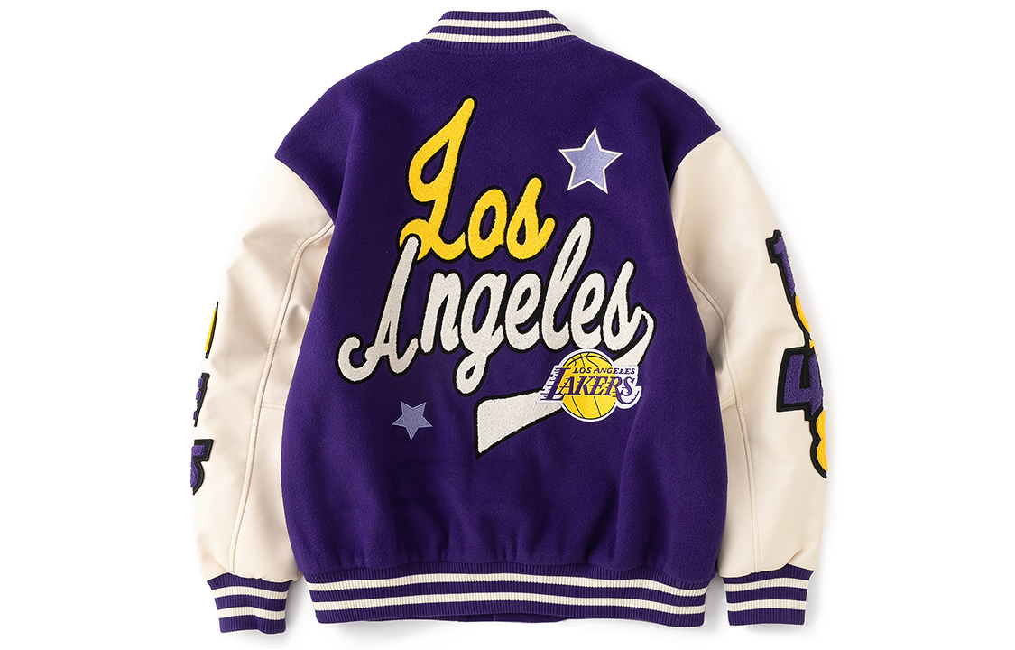 Lookbook STARTER NBA Lakers Jaket Varsity Ungu Retro Patch Letter Unisex. STH4C2895M-PU09