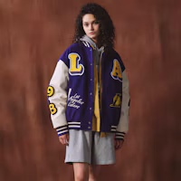Shop STARTER NBA Lakers Retro Letter Patch Purple Varsity Jacket Unisex STH4C2895M-PU09