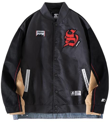 starter-patchwork-pattern-single-breasted-baseball-jacket-unisex-gentle-gray-stg-4-c2298-m