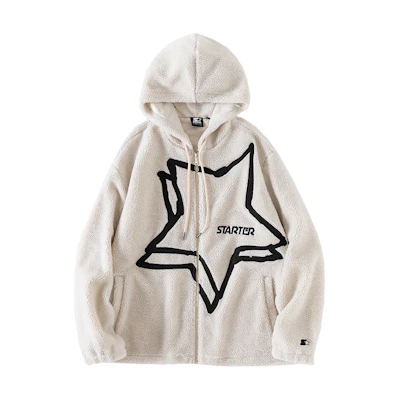 STARTER Pentagram Colorblock Knit Hoodie Jacket Unisex White STG4C5102M-WH13