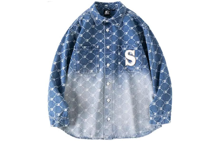 STARTER Plaid Casual Denim Jacket Unisex Light Blue STH1C6801F