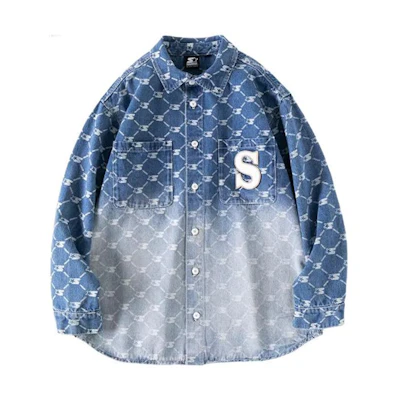 STARTER Plaid Casual Denim Jacket Unisex Light Blue STH1C6801F