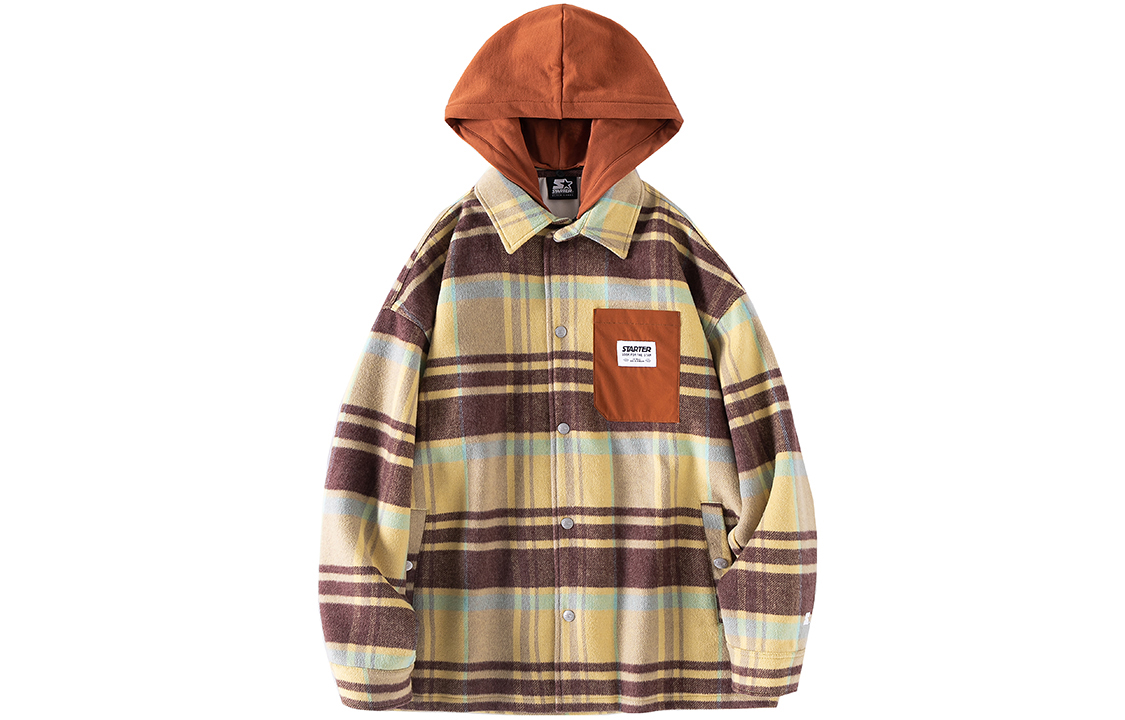 STARTER Plaid Patch Detachable Hood Woven Jacket Unisex Yellow STG4C1015M-YE02