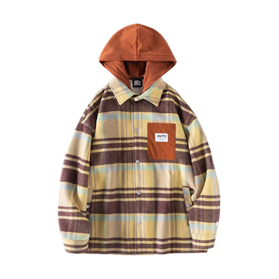 STARTER Plaid Patch Detachable Hood Woven Jacket Unisex Yellow STG4C1015M-YE02