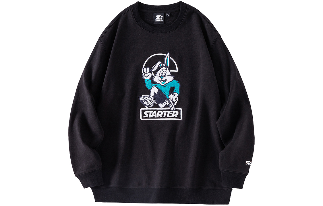 STARTER Rabbit Logo Embroidered Crewneck Sweatshirt Unisex Black STG4C1202F-BK01