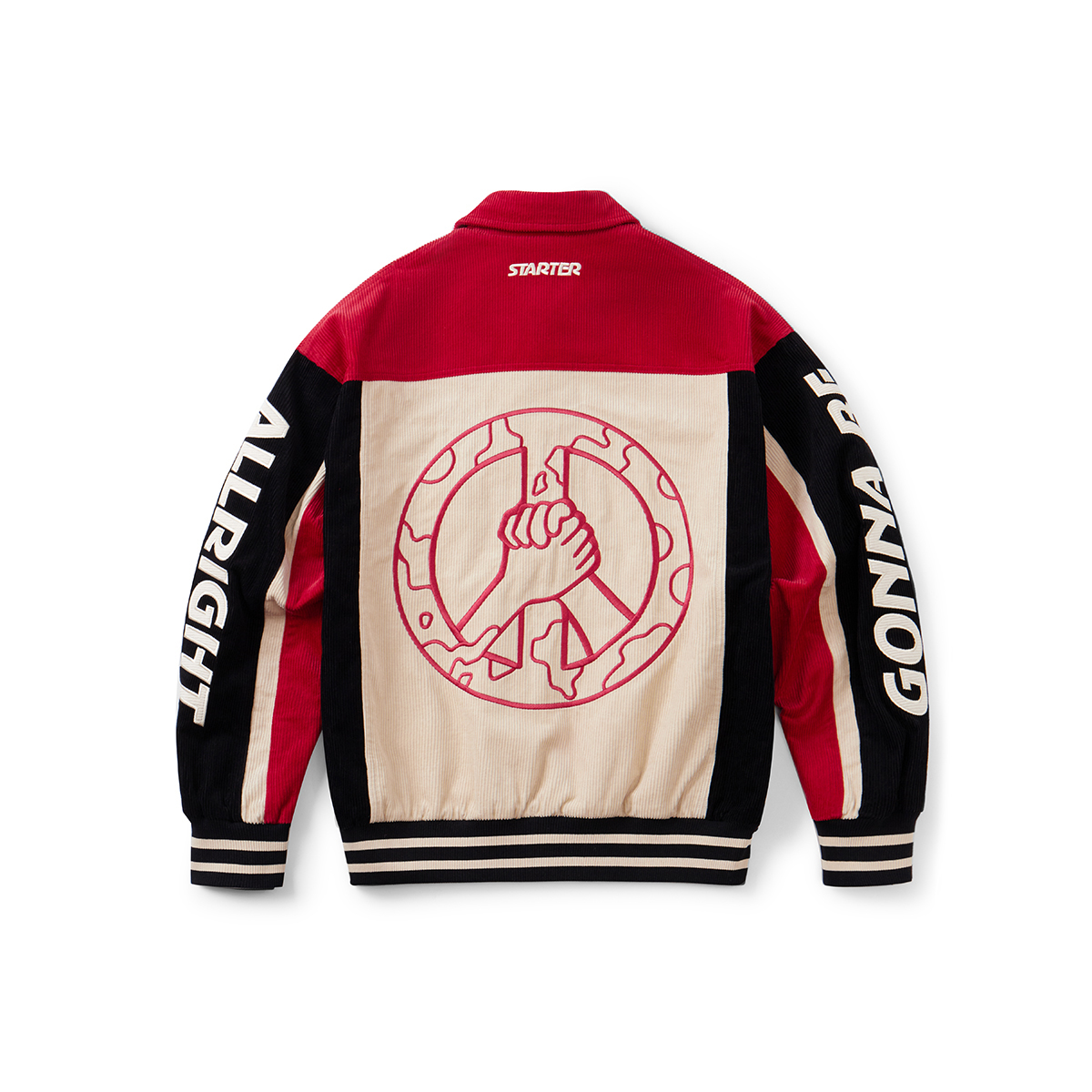 Lookbook Chaqueta Unisex Negra STARTER Rabbit Series Colorblock Logo con Cuello. STI1C1004M-BK01