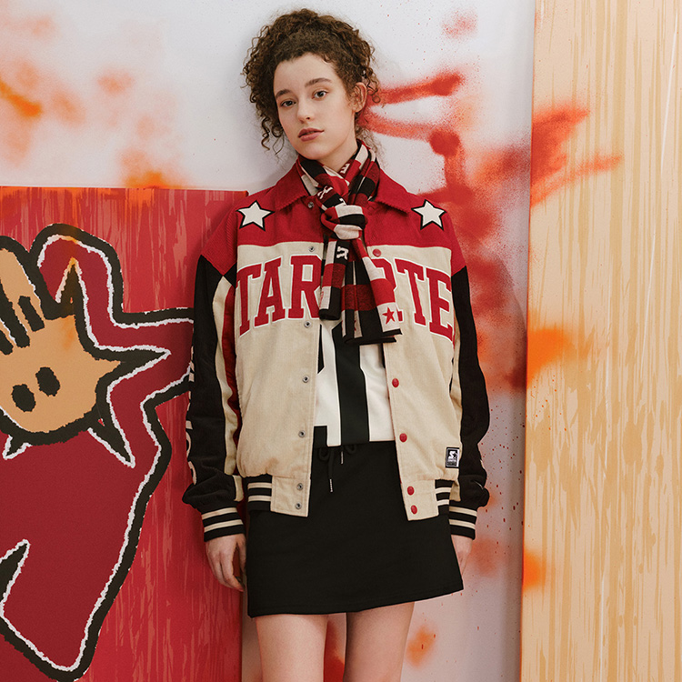 Cheap Chaqueta Unisex Negra STARTER Rabbit Series Colorblock Logo con Cuello. STI1C1004M-BK01