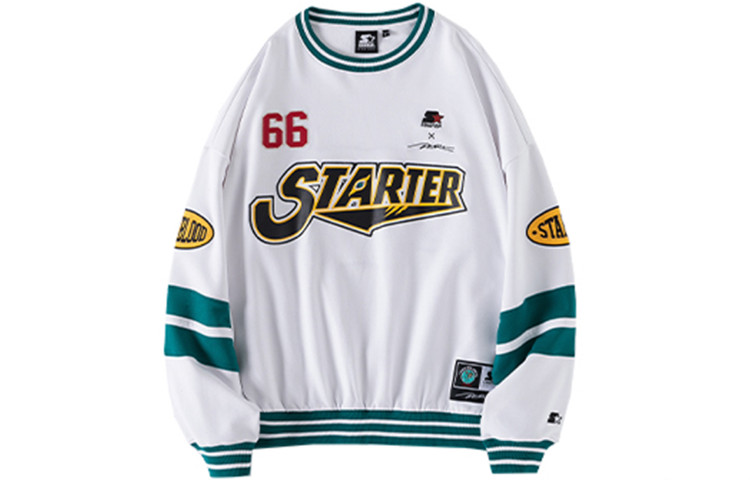 STARTER Retro Color-Block Graphic Cotton Unisex Pullover Sweatshirt White STH1C1299M-WH01