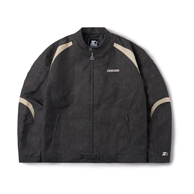 STARTER Retro Colorblock PU Jacket with Stand Collar Unisex - Black SA34WJ002U