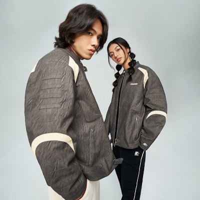 STARTER 复古拼色PU立领夹克 男女同款 - 黑色 SA34WJ002U Details for STARTER 复古拼色PU立领夹克 男女同款 - 黑色 SA34WJ002U