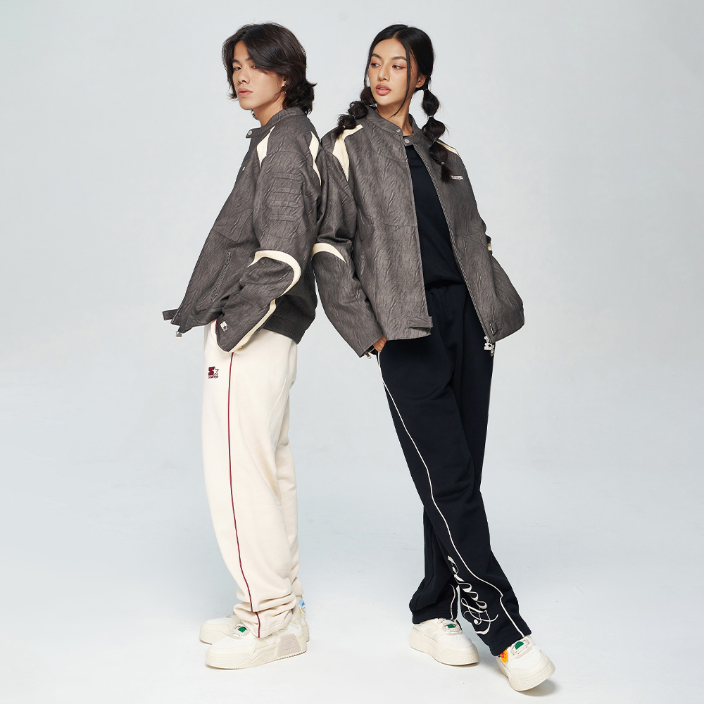 Sizing STARTER 复古拼色PU立领夹克 男女同款 - 黑色 SA34WJ002U