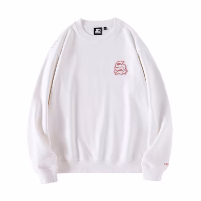 STARTER Retro Embroidered Logo Basic Crewneck Sweatshirt Unisex White STG4C1203M-WH01