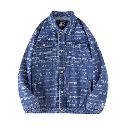 STARTER Retro Letter Print Loose Denim Jacket Unisex - Blue STG3C5907_TK