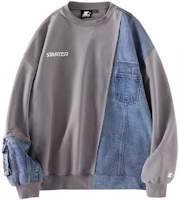 STARTER Retro Loose Fit Patchwork Pullover Sweatshirt Unisex - Rock Gray STH1C1201M-GY06 STARTER Retro Loose Fit Patchwork Pullover Sweatshirt Unisex - Rock Gray STH1C1201M-GY06