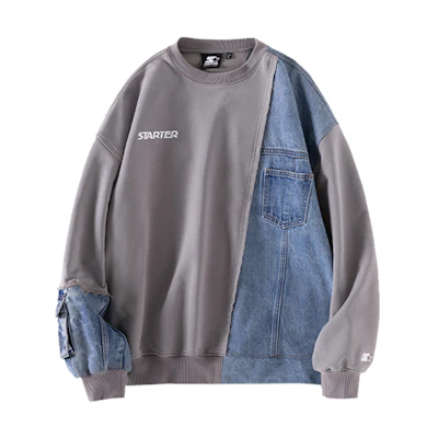 STARTER Retro Loose Fit Patchwork Pullover Sweatshirt Unisex - Rock Gray STH1C1201M-GY06