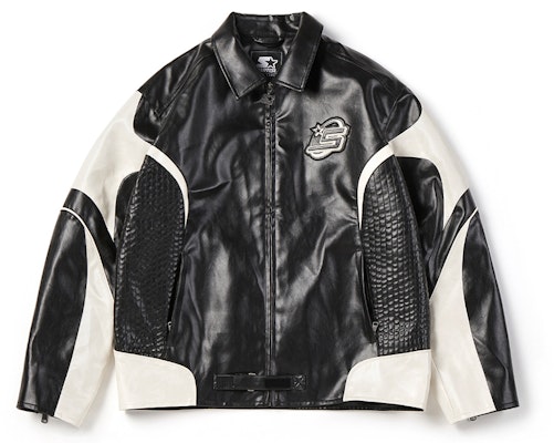 STARTER レトロ オーバーサイズ カラーブロック ジップアップ レザージャケット ユニセックス SA41WJ004U Buy STARTER レトロ オーバーサイズ カラーブロック ジップアップ レザージャケット ユニセックス SA41WJ004U