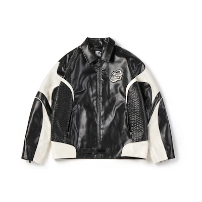 STARTER Retro Oversized Colorblock Zip-Up Leather Jacket Unisex Casual Style SA41WJ004U
