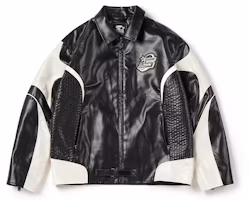 Order STARTER Retro Oversized Colorblock Zip-Up Leather Jacket Unisex Casual Style SA41WJ004U