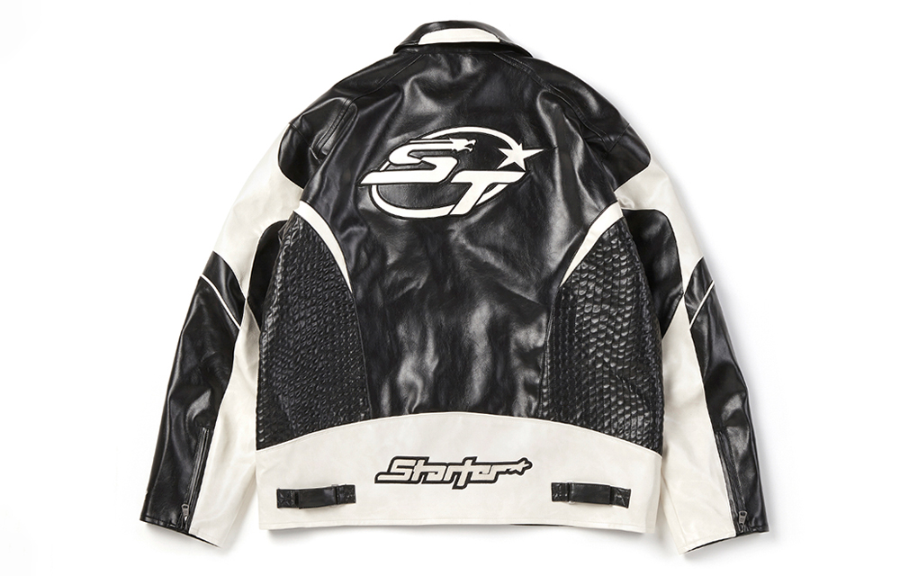 Lookbook 스타터 레트로 오버사이즈 컬러블록 집업 레더 자켓 유니섹스 캐주얼 스타일 SA41WJ004U