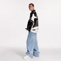 Shop STARTER Retro Oversized Colorblock Zip-Up Leather Jacket Unisex Casual Style SA41WJ004U