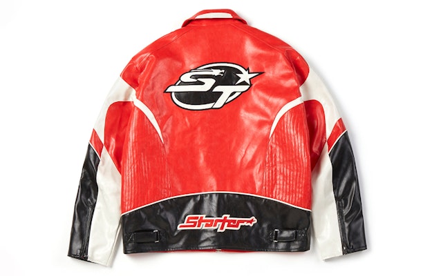 STARTER レトロ オーバーサイズ カラーブロック ジップアップ レザージャケット ユニセックス SA41WJ004U Sizing STARTER レトロ オーバーサイズ カラーブロック ジップアップ レザージャケット ユニセックス SA41WJ004U