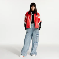 Cheap STARTER Retro Oversized Colorblock Zip-Up Leather Jacket Unisex Casual Style SA41WJ004U