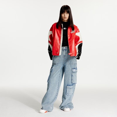 STARTER レトロ オーバーサイズ カラーブロック ジップアップ レザージャケット ユニセックス SA41WJ004U Cheap STARTER レトロ オーバーサイズ カラーブロック ジップアップ レザージャケット ユニセックス SA41WJ004U