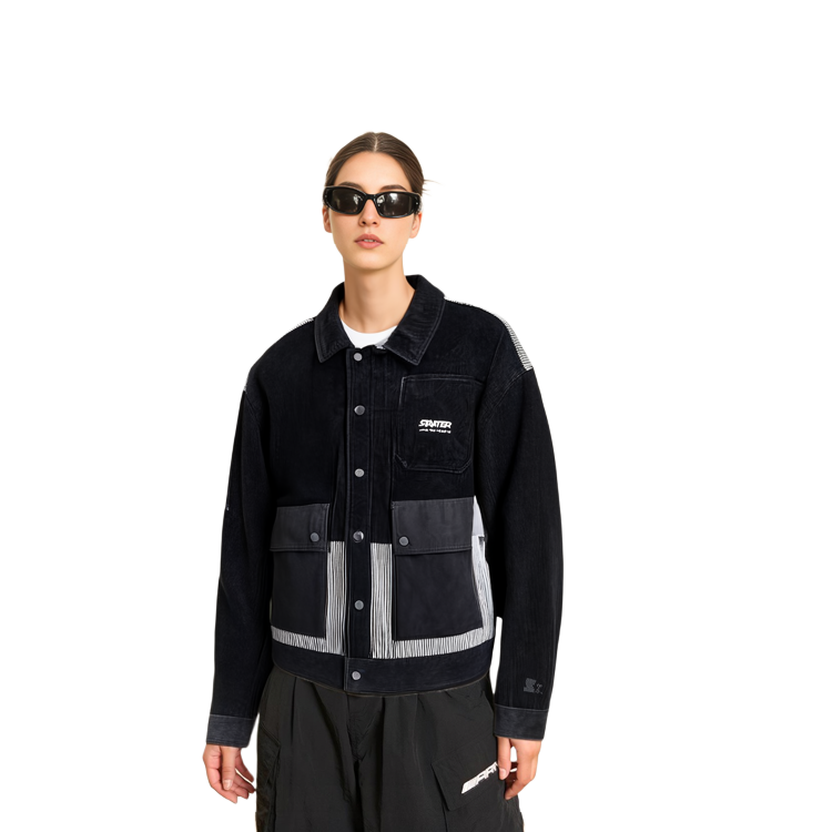 Sizing STARTER Jaket Corduroy Retro Patchwork Unisex Hitam STH1C1005M-BK01