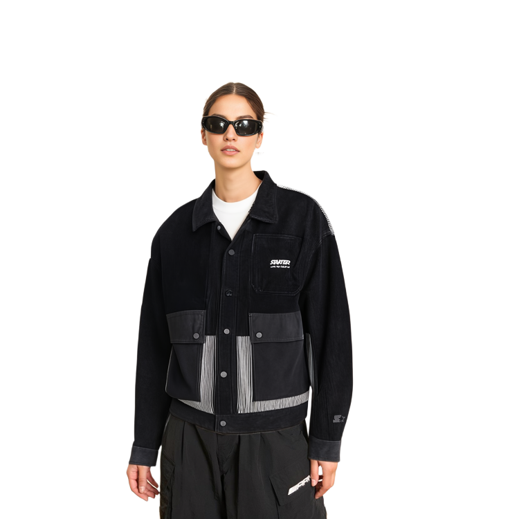 Cheap STARTER Jaket Corduroy Retro Patchwork Unisex Hitam STH1C1005M-BK01