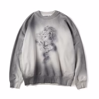 STARTER Retro Tie-Dye Dragon Print Crewneck Oversized Sweatshirt Unisex Grey SA41SW002U