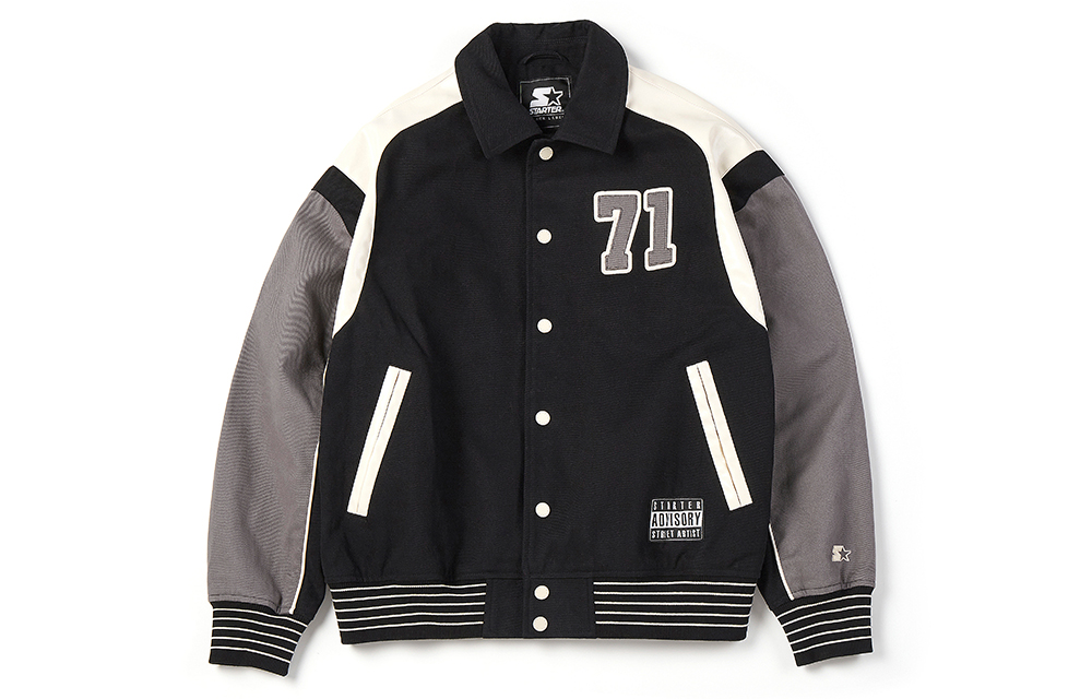 STARTER Retro Varsity Baseball Jacket Black Unisex Loose Fit Long Sleeve SA41BJ001U