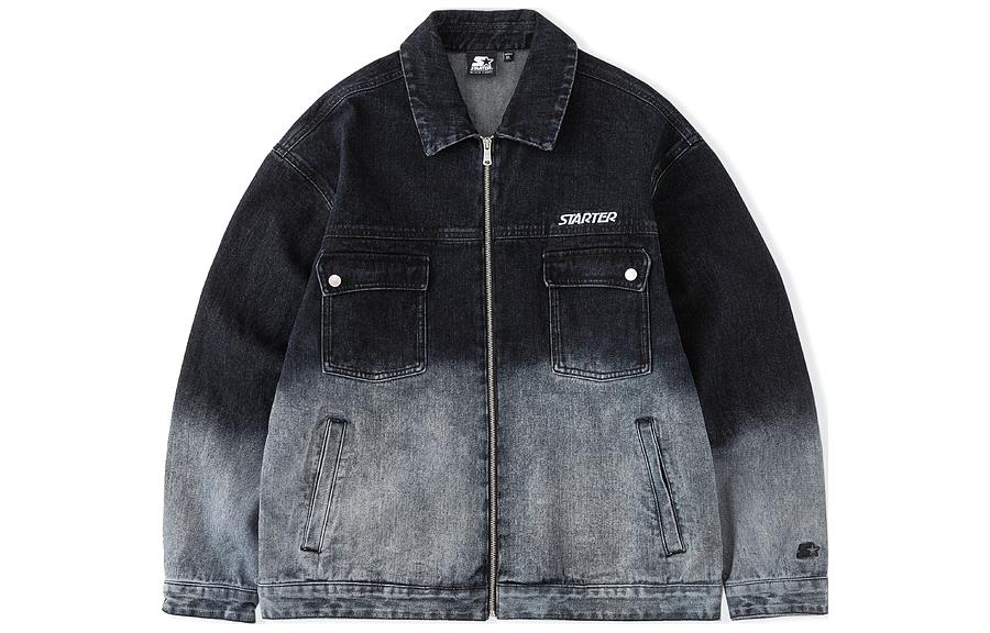 STARTER Retro Washed Denim Jacket with Logo Design - Unisex Casual Style STH3C5903F